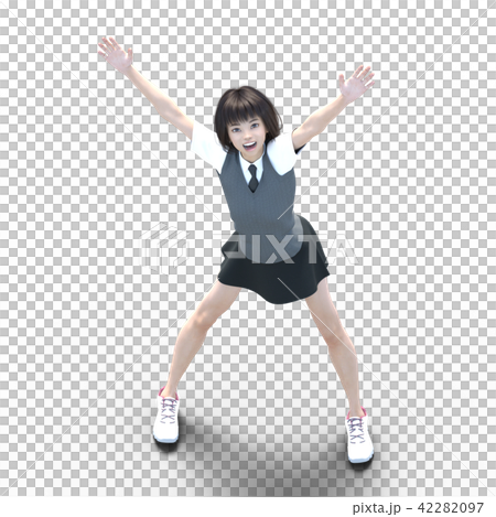 ポーズする制服の女子学生　perming 3DCG イラスト素材 42282097