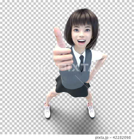 ポーズする制服の女子学生　perming 3DCG イラスト素材 42282098