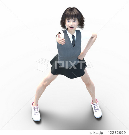 ポーズする制服の女子学生　perming 3DCG イラスト素材 42282099