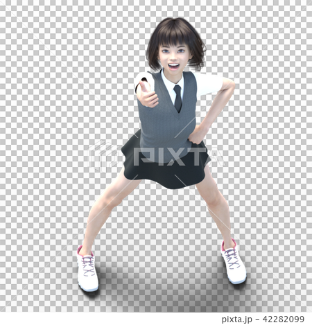 ポーズする制服の女子学生　perming 3DCG イラスト素材 42282099