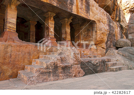 Cave 4 : Facade in Badami caves, Badami Karnataka Cave 4 : Facade in Badami caves, Badami Karnataka 42282617