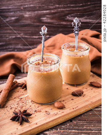 Toffee caramel dessert in jar 42284028