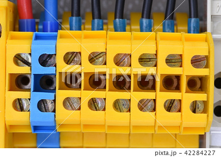 Electrical panel in switchgear cabinet close-up 42284227