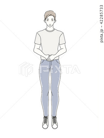 男性a ポーズl 全身 私服a 手を重ねる のイラスト素材 42285733