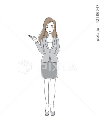 女性a ポーズm 全身 スーツa 指さし 案内 紹介 のイラスト素材