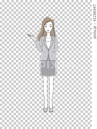 A Woman In A Suit To Guide 4 Pose Set Stock Illustration