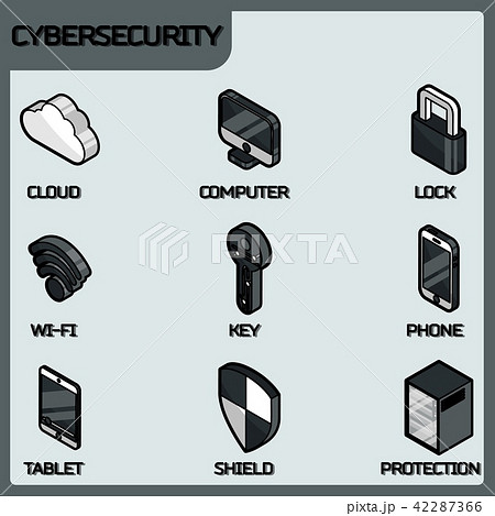 Cybersecurity color outline isometric icons 42287366