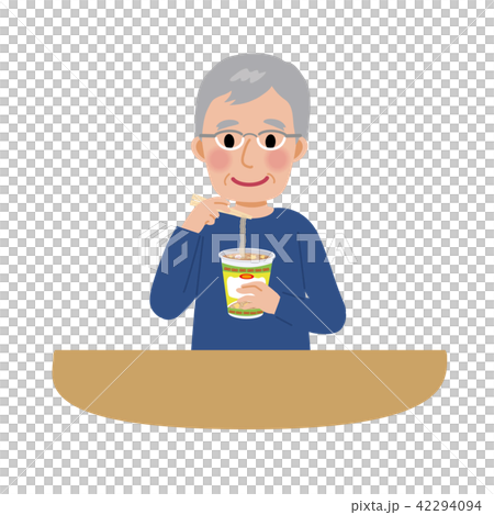 カップラーメンを食べる　高齢者　イラスト 42294094