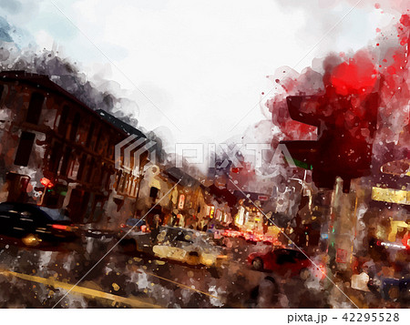 Colorful streetscape watercolor painting style Colorful streetscape watercolor painting style 42295528