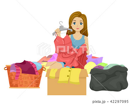 Teen Girl Declutter Clothes Illustration 42297095