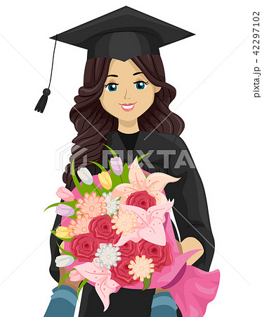 Teen Girl Graduate Receive Flowers Illustration 42297102