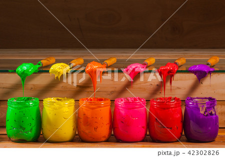 colorful of plastisol ink in glass barrel 42302826