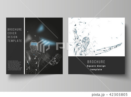 Minimal vector illustration of editable layout of two square format covers design templates for 42303805