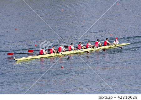 Rowers in eight-oar rowing boats 42310028