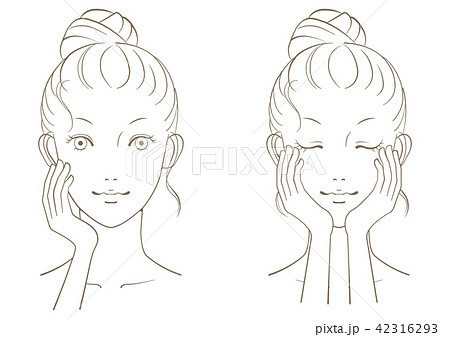若い女性の顔の線画イラスト2のイラスト素材