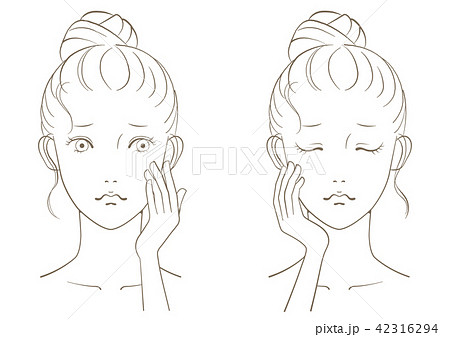 若い女性の顔の線画イラスト3のイラスト素材