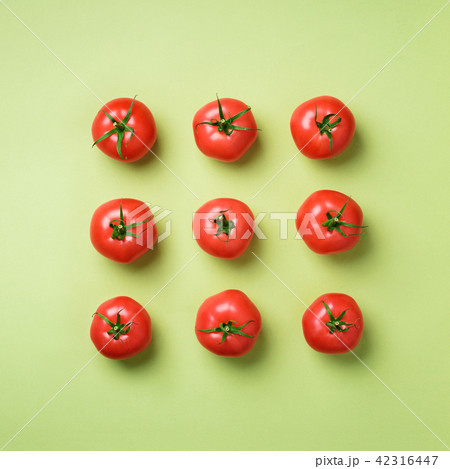 Creative pattern of red tomatos on green Creative pattern of red tomatos on green 42316447