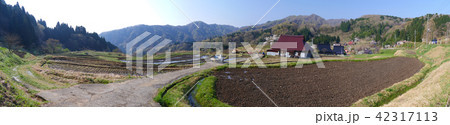 上世屋(かみせや)の棚田と農村集落(桜と新緑の季節)/にほんの里100選/世屋高原 上世屋(かみせや)の棚田と農村集落(桜と新緑の季節)/にほんの里100選/世屋高原 42317113