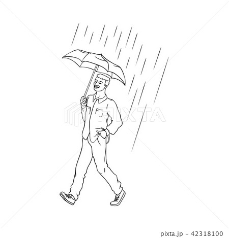 Vector sketch african man walking rain umbrella 42318100
