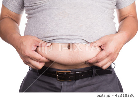 Closeup of man holding unhealthy big belly Closeup of man holding unhealthy big belly 42318336