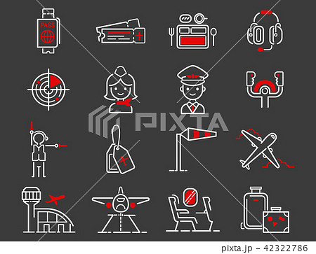 Aviation icons vector set airline outline graphic illustration flight airport transportation 42322786