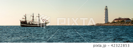 seashore and sailing vessel seashore and sailing vessel 42322853