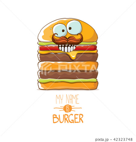 vector cartoon smiling big burger character with cheese, meat and salad icon isolated on white 42323748
