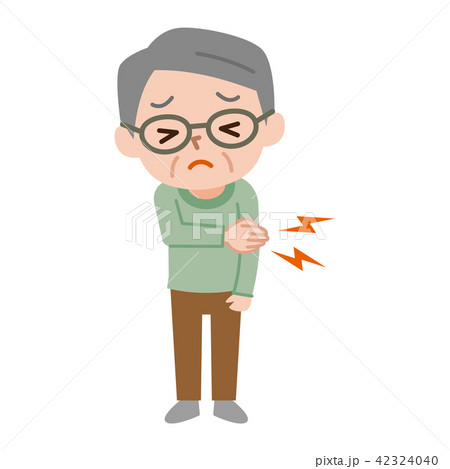 腕を痛がるシニア男性 42324040