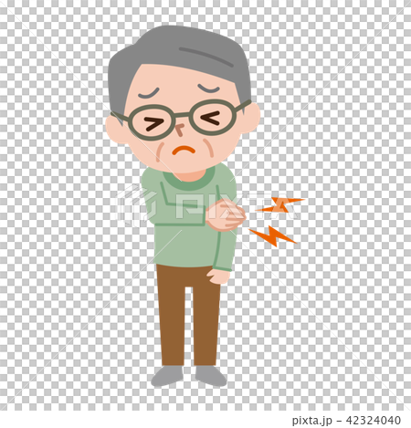 腕を痛がるシニア男性 42324040