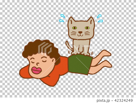 ネコにマッサージをしてもらう女性のイラスト素材