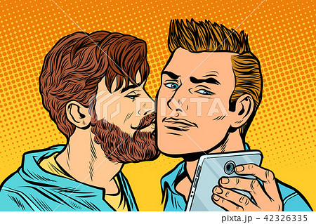 men couple. friendship meeting.  smartphone selfie 42326335