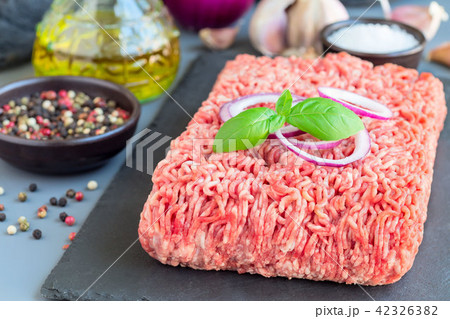 Minced meat from pork and beef. Ground meat  42326382