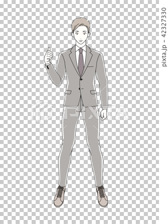 男性A ポーズA 全身 スーツA 【いいね サムズアップ】 42327330