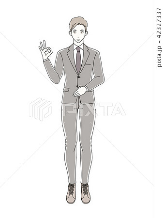 男性a ポーズh 全身 スーツa Okサイン のイラスト素材