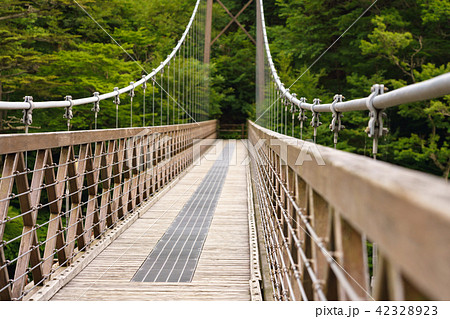 栃木県那須塩原市 七ツ岩吊橋 6月 の写真素材