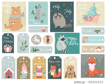 Christmas set, hand drawn animals and elements. Christmas set, hand drawn animals and elements. 42331311