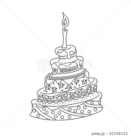 Outline Doodle Cake Tier With Candleのイラスト素材