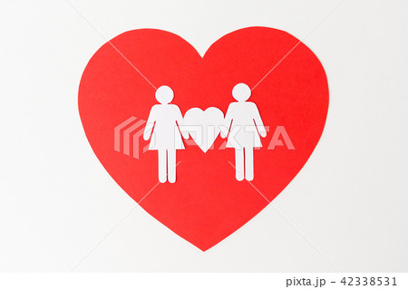 female couple white paper pictogram on red heart 42338531
