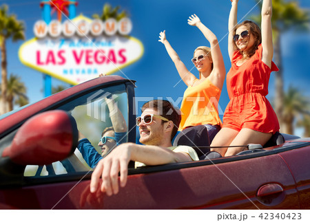 friends driving in convertible car at las vegas friends driving in convertible car at las vegas 42340423