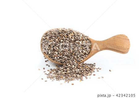 chia seeds in wooden spoon Isolated on white chia seeds in wooden spoon Isolated on white 42342105