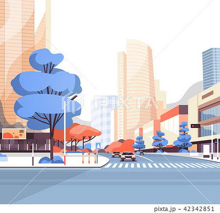 City Street Road Skyscraper Buildings View のイラスト素材