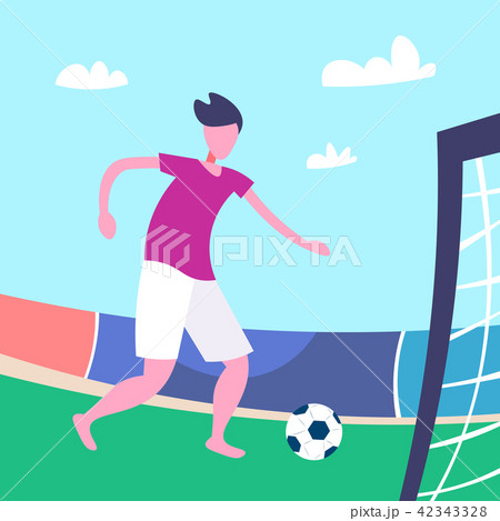 Football player kick ball stadium sport summer championship flat full length character 42343328