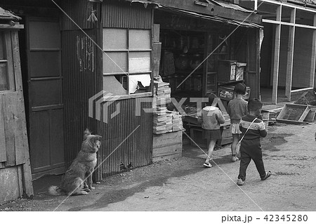 昭和の風景　下町の駄菓子さんと子供たち　東京都葛飾区にて　　昭和３６年　 42345280