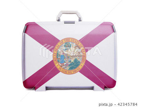 Used plastic suitcase with stains and scratches 42345784
