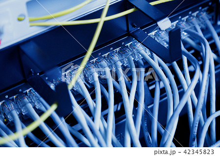 modern high tech internet data center room with Network panel, switch and cable 42345823