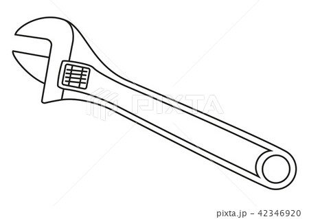 Line art black and white adjustable wrench 42346920