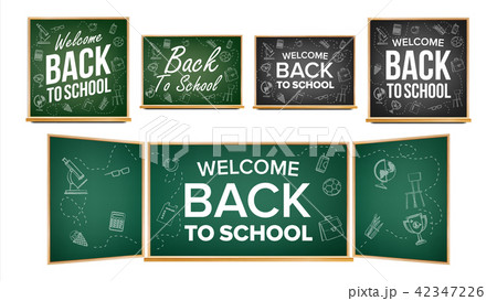 Back To School Banner Design Vector. Classroom Chalkboard, Blackboard. Doodle Icons. Sale Background 42347226