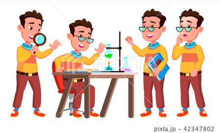 Boy Schoolboy Kid Poses Set Vector. High School Child. Caucasian, Kids, Positive. For Postcard 42347802