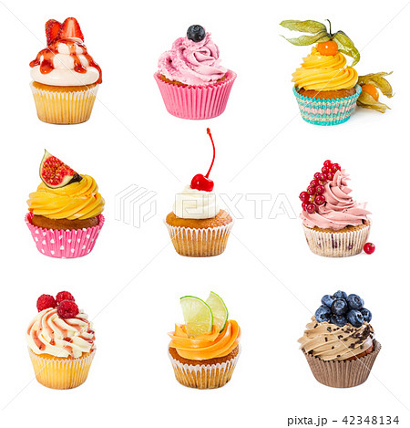 Set of different cupcakes isolated on white Set of different cupcakes isolated on white 42348134
