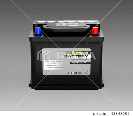 グレイ背景に黒色のカーバッテリーの正面イメージのイラスト素材